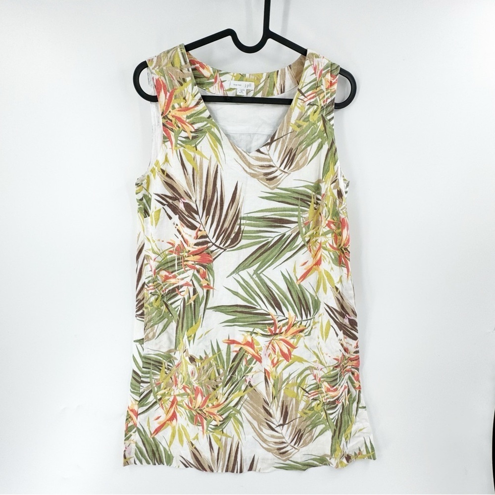 ✅ J. JILL LOVE LINEN PALM LEAF‎ SLEEVELESS DRESS LINED SIZE X-SMALL